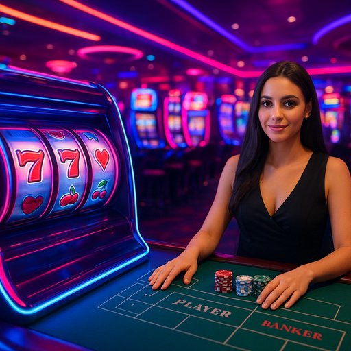 P666 casino hero banner showing a neon-lit casino floor with spinning slot reels and a live dealer vibe. The image conveys excitement and modern online gaming for Pakistan players.