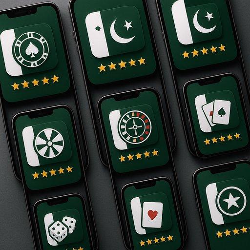 P666 apps gallery showing a grid of reviewed apps with Pakistan flag motifs, user ratings stars, and mobile device imagery. The gallery conveys breadth and trust for Pakistan players.
