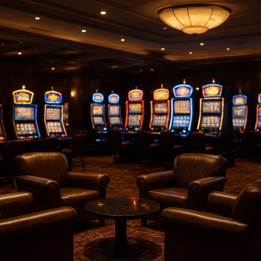 P666 casino lobby image with leather seating and illuminated slots, giving a premium, welcoming mood for local players in Pakistan. The scene conveys luxury and trust in a modern gaming environment.