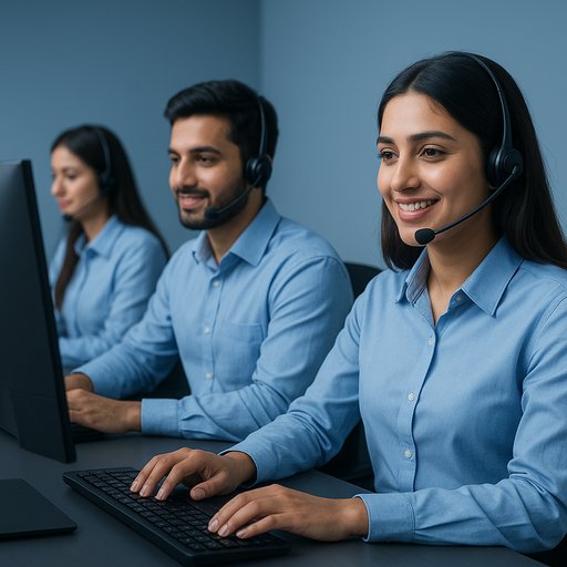 P666 contact banner: a calm support desk with friendly agents assisting players in Pakistan. The scene conveys trust, security, and customer-centric service for Karachi and Lahore users. The image uses a calm blue palette to reflect reliable gaming support.