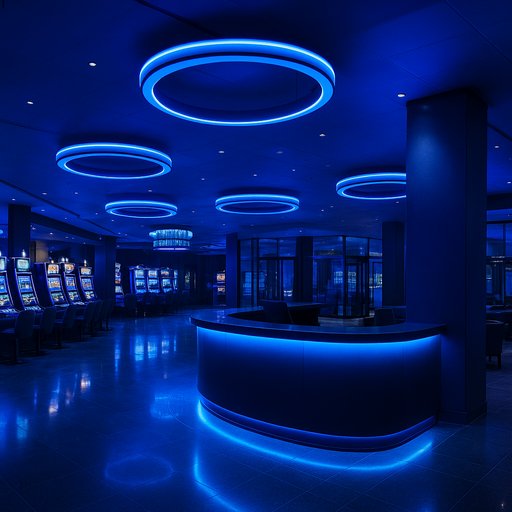 Hero image for P666 about page showing a sleek casino lobby with blue lighting, conveying trust and excitement. The mood is premium and secure, crafted for Pakistani players.