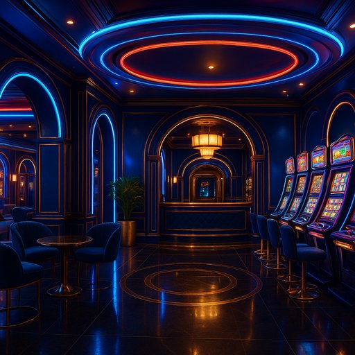 P666 hero banner showing a vibrant casino lobby with neon lights and luxurious design, inviting players to explore premium casino apps. The mood is energetic and trustworthy, with deep blues and gold highlights to convey premium entertainment. This image represents the excitement of online casino apps offered by P666.