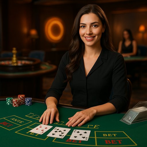 Live Casino banner featuring a dealer and dynamic table setup, highlighting real-time gaming action on P666 apps. The mood is engaging and trustworthy for players in Pakistan.
