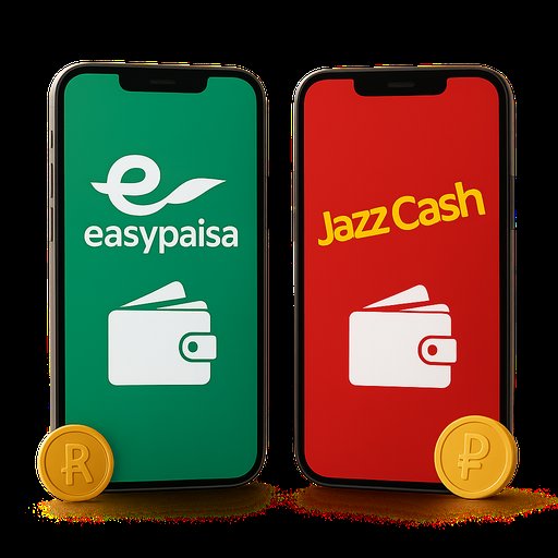 EasyPaisa and JazzCash logos with mobile wallet icons, illustrating local deposit options for Pakistani players. The scene is bright and user friendly, emphasizing quick PKR deposits.