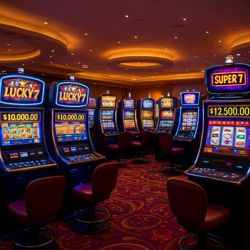 Interior view of a modern casino slots hall with bright machines and ambient lighting. The scene emphasizes variety and accessibility for Pakistan players in Karachi and Lahore.