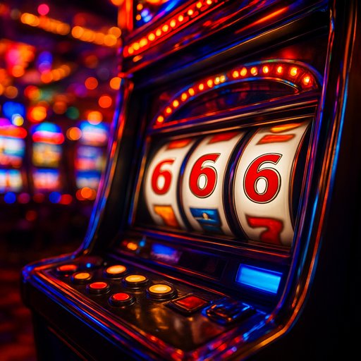 Slots floor image showing bright casino lights, spinning reels, and a dynamic color palette. This visual captures the energy of P666 slots perfect for PKR enthusiasts.